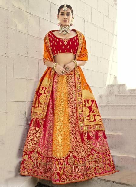 Red And Orange Colour Exclusive Wedding Wear Heavy Embroidery Work Latest Lehenga Choli Collection 4202
